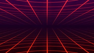 Kırmızı soyut çizgiler geometrik arkaplan. Veri akışı. Hareket etkisi. Referans 3D Retro Şebeke. 4k animasyon