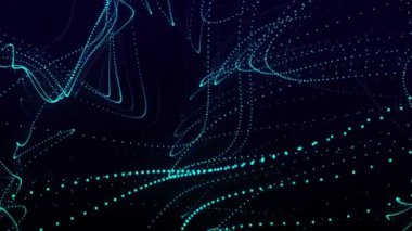 Dijital teknoloji geçmişi. Parlayan noktaların dinamik dalgası. Renkli müzik dalgası. Sunum tasarımı için fütüristik arka plan. 3D görüntüleme. 4k animasyon