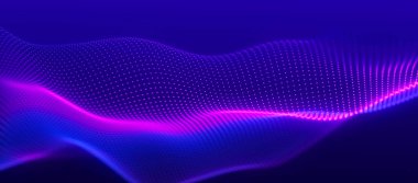 Dijital teknoloji geçmişi. Parlayan noktaların dinamik dalgası. Renkli müzik dalgası. Sunum tasarımı için fütüristik arka plan. 3D görüntüleme. Geniş Ekran.