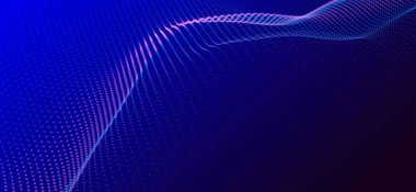 Parçacıkların soyut dijital dalgası. Gelecekçi nokta dalgası. Teknoloji arka plan vektörü. 3d.