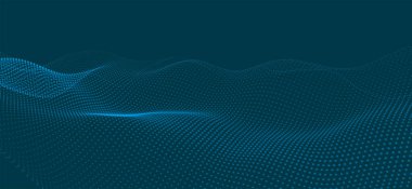 Parçacıkların soyut dijital dalgası. Gelecekçi nokta dalgası. Teknoloji arka plan vektörü. 3d.