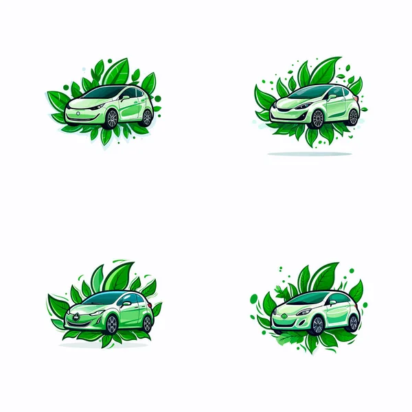 Grüne Auto Ikone Öko Elektroauto Schild Grünes Blatt Und Autoschild — Stockvektor