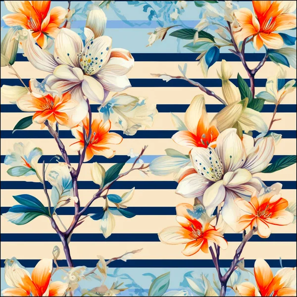 추상적 꽃들이 무미건조 패턴이죠 벽지나 장식은 빈티지 스타일로 여름에 식물적 — 스톡 사진
