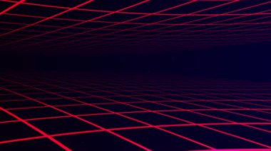 Kırmızı soyut çizgiler geometrik arkaplan. Veri akışı. Hareket etkisi. Referans 3D Retro Şebeke. 4k animasyon