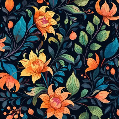 Birçok soyut bahar çiçekli kusursuz vektör deseni. Eski tarz duvar kâğıdı ya da kumaş dekorasyonu için. Yaz için çiçek resmi. Botanik geçmişi. Vektör illüstrasyonu