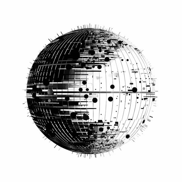 带连接线和圆点的球体 连接结构 几何现代技术 数据的数字可视化 抽象噪音球 黑点磨擦着周围的元素 虚空的圆圈B — 图库矢量图片