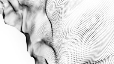 Teknoloji geçmişi. Soyut dijital parçacık dalgası. Fütürist noktalı dalga. Ağ bağlantısı yapısı. 3B görüntüleme