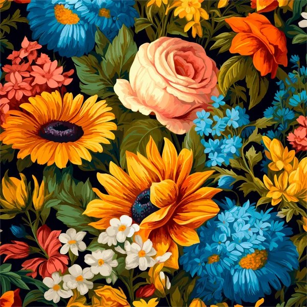 Απρόσκοπτη Διανυσματικό Μοτίβο Πολλά Αφηρημένα Ανοιξιάτικα Λουλούδια Για Ταπετσαρία Διακόσμηση — Διανυσματικό Αρχείο