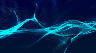 Teknoloji geçmişi. Soyut dijital parçacık dalgası. Fütürist noktalı dalga. Ağ bağlantısı yapısı. 3B görüntüleme
