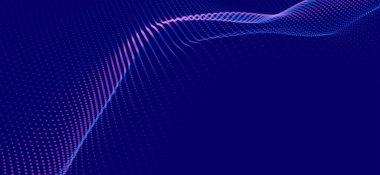 Parçacıkların soyut dijital dalgası. Gelecekçi nokta dalgası. Teknoloji arka plan vektörü. 3d.