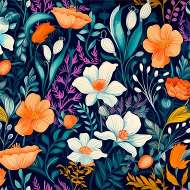 Birçok soyut bahar çiçekli kusursuz vektör deseni. Eski tarz duvar kâğıdı ya da kumaş dekorasyonu için. Yaz için çiçek resmi. Botanik geçmişi. Vektör illüstrasyonu