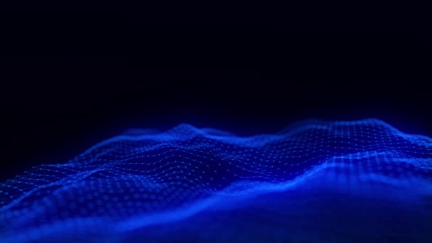 抽象的数字粒子波 网络连接点和线路 未来主义的波尖 技术背景 3D渲染 4K动画 — 图库视频影像