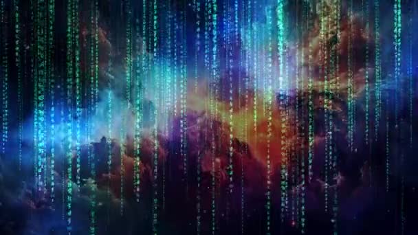 Matrixスタイルのバイナリコード デジタルバイナリコード処理の壁 数値の雨 科学と技術のデジタル暗号化データストリームの背景を移動します 科学コンセプト アニメーショングラフィックス — ストック動画