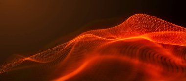 Dijital teknoloji geçmişi. Parlayan noktaların dinamik dalgası. Renkli müzik dalgası. Sunum tasarımı için fütüristik arka plan. 3D görüntüleme. Geniş Ekran.