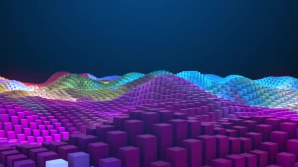 カラフルなキューブのアニメーション3D回転背景 上下の波は 長方形の3次元成長する柱の動きに似ています 正方形の波が付いている表面 4Kアニメーション — ストック動画