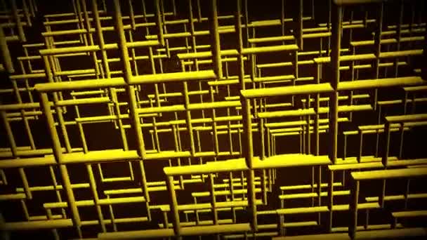 Κινούμενο Αφηρημένο Φόντο Κίτρινα Τετράγωνα Και Χρυσά Πλαίσια Σκούρο Φόντο — Αρχείο Βίντεο