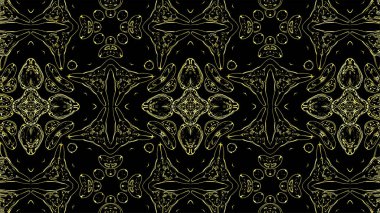 Soyut güzel çok renkli kaleydoskop arkaplanı. Psikedelik sarı, altın geometrik şekiller. Güzel çok renkli kaleydoskop dokusu. Eşsiz kaleydoskop tasarımı. Vektör illüstrasyonu