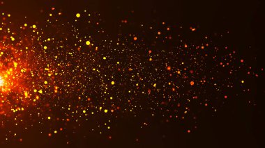 Colorful animation of bright particles flying horizontally. Dynamic particles randomly float in slow motion in space. Shimmering sparkling particles. Real colored particles in the air. 3d. clipart