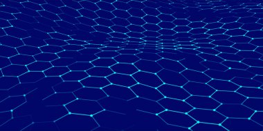 Geleceğin altıgen arka planı. Geleceğin altıgen vektör çizimi. Soyut teknoloji geçmişi. Teknoloji konsepti. Büyük veri. 3d oluşturma