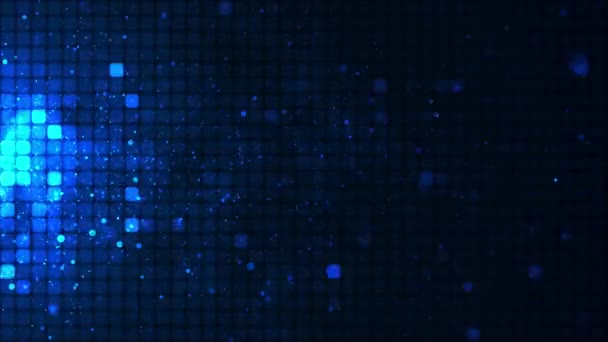 アノテーション 明るいモザイク 動きのポイントが付いている青いLedの背景の注釈 色の技術的なデジタル正方形の背景 ブルーピクセル背景 幾何学的なデザインの要素のアニメーション 4Kアニメーション — ストック動画