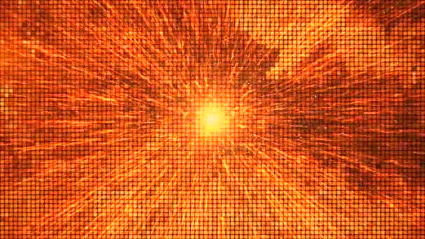 抽象的な明るいモザイクの背景 抽象的なオレンジLedの背景と光線とモーションドット 技術のデジタル正方形の輝く色の背景 イエローピクセルグリッドの背景 幾何学的なデザイン要素のアニメーション 4Kアニメーション — ストック動画