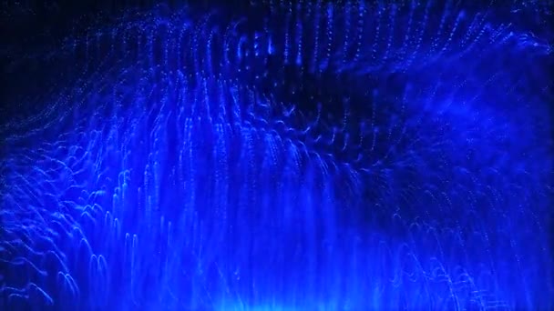 未来的なアニメーション化された粒子波 抽象粒子の動きについて 抽象的なデジタル粒子波 粒子から成る未来的な点線 ネットワーク接続構造 3Dレンダリング 4Kアニメーション — ストック動画