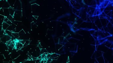 Noktaları ve çizgileri hareket ettiren soyut dijital bağlantı. Teknoloji geçmişi. Ağ bağlantısı yapısı. Dijital arka plan. Renkli çokgen boşluk. Üç boyutlu. Kusursuz döngü. 4k animasyon