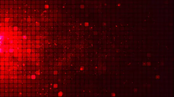 Red mosaic background in technology concept. Abstract red LED squares and particles. Technology digital square red color background. Red pixel grid background. 3D rendering.