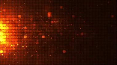 Soyut parlak mozaik arka plan. Hareket noktalı soyut turuncu LED arka plan. Teknoloji dijital kare ışıltılı renk arkaplanı. Sarı piksel ızgara arka planı. Geometrik tasarım elementinin animasyonu. 4K canlandırması.