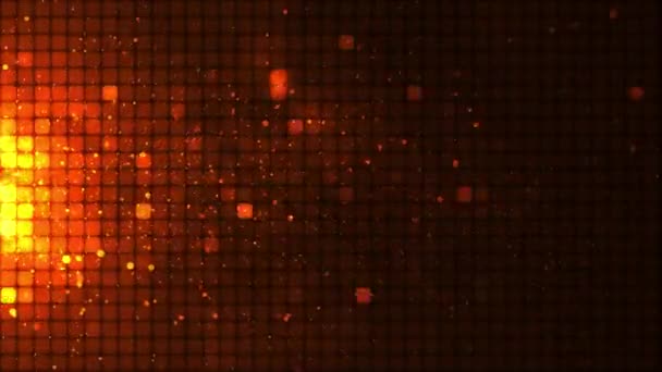抽象的な明るいモザイクの背景 動きの点が付いている抽象的なオレンジLedの背景 技術のデジタル正方形の輝く色の背景 イエローピクセルグリッドの背景 幾何学的なデザイン要素のアニメーション 4Kアニメーション — ストック動画