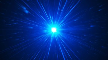 Hareketli çizgilerin canlandırılmasıyla soyut bir arkaplan. Sihirli yüzen, ışıldayan noktalar ve parlayan uçan çizgiler. Mavi ışık çizgileri, hız çizgileri, fütüristik arka plan. 4k