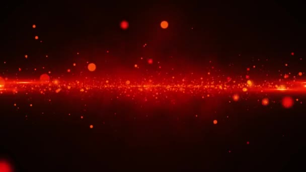 ネオンレッドの背景にある抽象的な粒子の動き 暗い背景に明るい火の粒子を高速に移動するアニメーション 宇宙の背景 4Kアニメーション — ストック動画