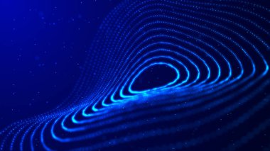 Teknoloji geçmişi. Soyut dairesel parçacık dalgası. Fütürist noktalı dalga. Ses dalgalarının görüntüsü. Pleksus etkisi. 3B görüntüleme
