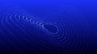 Teknoloji geçmişi. Soyut dairesel parçacık dalgası. Fütürist noktalı dalga. Ses dalgalarının görüntüsü. Pleksus etkisi. vektör illüstrasyonu