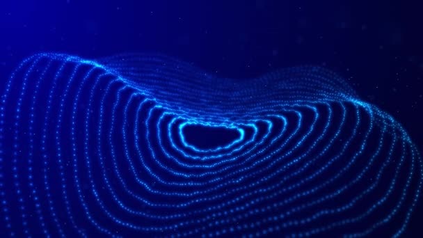 技術の背景 粒子の抽象的な円波 フューチャリスティック ドット ウェーブ サウンド波の可視化 プレクサス効果 3Dについて 4Kアニメーション — ストック動画