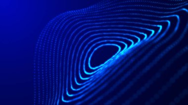 Teknoloji geçmişi. Soyut dairesel parçacık dalgası. Fütürist noktalı dalga. Ses dalgalarının görüntüsü. Pleksus etkisi. 3B görüntüleme