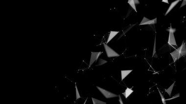 Soyut dijital bağlantı, hareket eden noktalar ve çizgiler. Teknoloji geçmişi. Ağ bağlantısı yapısı. Siyah ve beyaz çokgen uzay. Üç boyutlu. Fütürist 4k animasyonu.