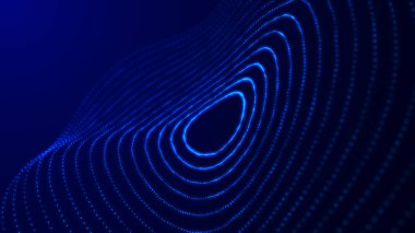 Teknoloji geçmişi. Soyut dairesel parçacık dalgası. Fütürist noktalı dalga. Ses dalgalarının görüntüsü. Pleksus etkisi. 3B görüntüleme