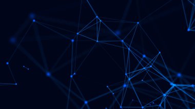 Noktaları ve çizgileri hareket ettiren soyut dijital bağlantı. Teknoloji geçmişi. Ağ bağlantısı yapısı. Dijital arka plan. Renkli çokgen boşluk. 3B Vektör illüstrasyonu