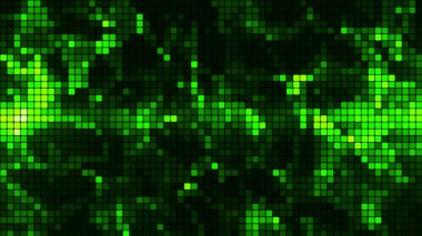 Teknoloji konseptinde yeşil mozaik arka plan. Soyut çok renkli LED kareler. Teknoloji dijital kare yeşil renk arkaplanı. Parlak piksel ızgara arka planı. Vektör arkaplanı.