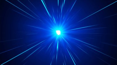 Hareketli çizgilerin canlandırılmasıyla soyut bir arkaplan. Sihirli titreşimler, parlak uçan çizgiler. Mavi ışık çizgileri, hız çizgileri, fütüristik arka plan. vektör illüstrasyonu