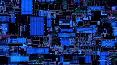Soyut devre kartı arka planı. Bilgisayar parçaları, elektronik panodaki mikro devreler. Elektronik bir panoda gelecekle ilgili veri işleme. Mikro elektronik teknoloji kavramları. Hırdavat Mühendisliği. Vektör.