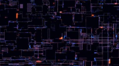 Bir devre kartı işlem verisinde soyut dijital çip işlemcisi ve elektronik bileşenler. Elektronik cihazların geliştirilmesi için bir mikroçip veya mikroişlemci, donanım mühendisliği teknolojisi. Veri aktarımının 4K canlandırması.