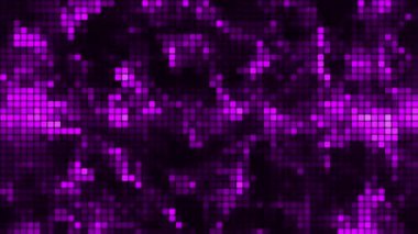Mor mozaik arka plan teknoloji konsepti. Soyut çok renkli LED kareler. Teknoloji dijital kare leylak rengi arka plan. Parlak piksel ızgara arka planı. 3 boyutlu görüntüleme. 4k animasyon