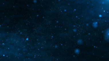 Işıldayan, parlak parçacıklar bir çizgi oluşturup dalga akışı oluşturuyorlar. Duman bulutları ve parçacık arkaplanı. Karanlık gökyüzünde bulutlu parçacık hareketi. Karanlık arka planda uzayda fütürist ışıltı. 3B görüntüleme