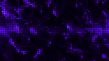 Teknoloji konseptinde renkli mozaik arka plan. Soyut çok renkli LED kareler ve parçacıklar. Teknoloji dijital kare arka planı. Parlak piksel ızgara arka planı. 3 boyutlu görüntüleme. 4k