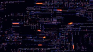 Bir devre kartı işlem verisinde soyut dijital bilgisayar işlemcileri ve elektronik bileşenler. Soyut ana kartın teknolojik temeli. Veri aktarımının 4K canlandırması.