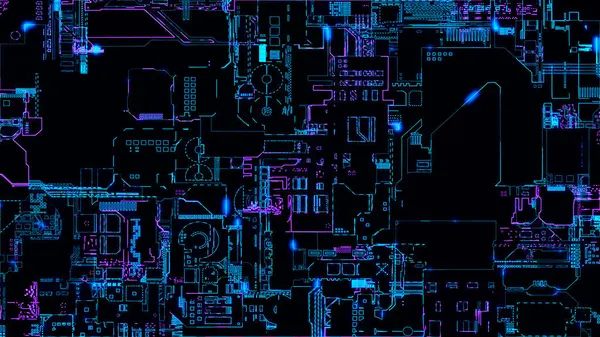 Yazılı devre kartının soyut arkaplanı. Bilgisayar parçaları, elektronik panodaki mikro devreler. Elektronik panoda gelecekle ilgili veri işleme. Mikro elektronik teknoloji kavramları. Vektör illüstrasyonu