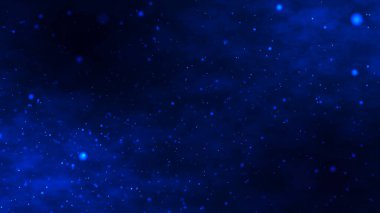 Işıldayan, parlak parçacıklar bir çizgi oluşturup dalga akışı oluşturuyorlar. Duman bulutları ve parçacık arkaplanı. Karanlık gökyüzünde bulutlu parçacık hareketi. Karanlık arka planda uzayda fütürist ışıltı. 3B görüntüleme.