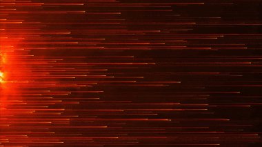 Yatay olarak uçan parlak parçacıkların renkli animasyonu. Dinamik parçacıklar uzayda yavaşça yüzerler. Parıldayan parçacıklar. Havada gerçek renkli parçacıklar var. 3B vektör illüstrasyonu